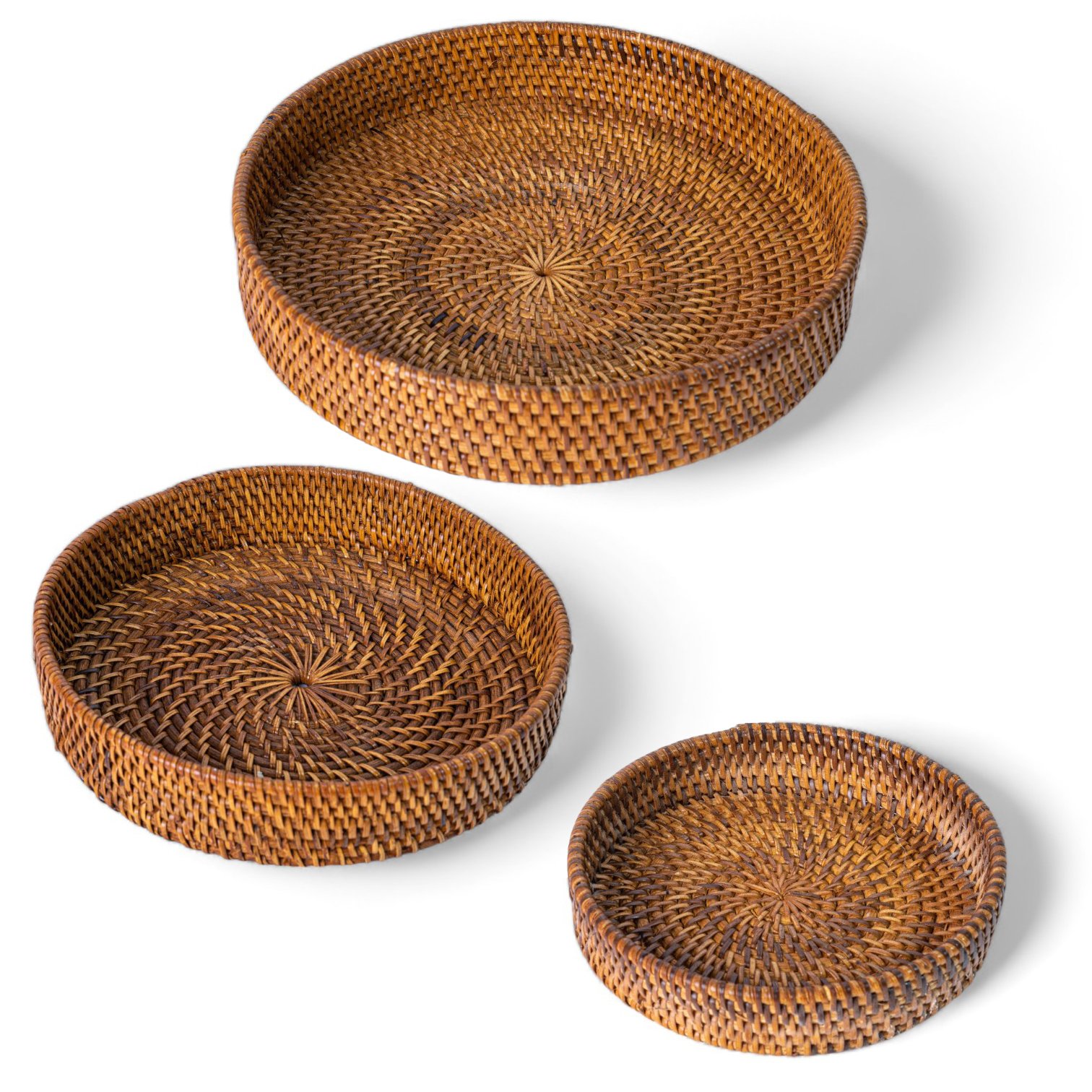 336 Kapar Rotan Coklat Bulat set 3 - (L 33x27x7), (M 29x23x6), (S 24x16x4) 600 40