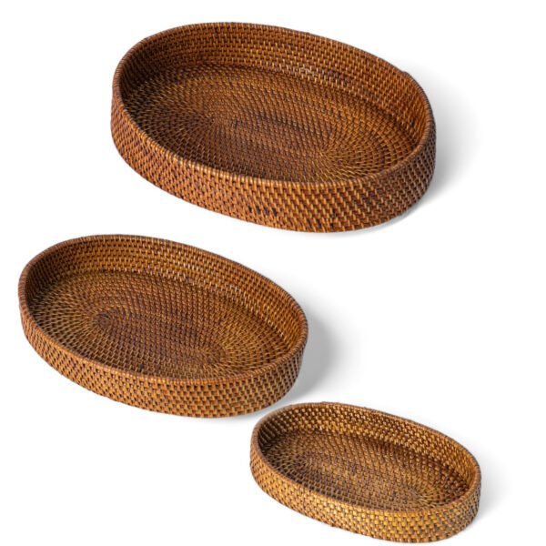 337 Kapar Rotan Coklat Oval set 3 - (L 30x7), (M 25x5), (S 20x4) 600 40