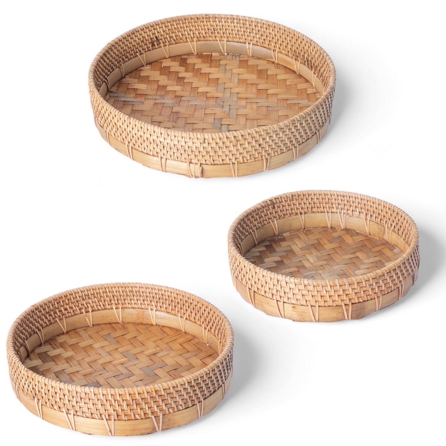 404 Mangkok Rotan + Bambu Bulat set 3 - (L 32x7), (M 27x6), (S 23x6) 600 50