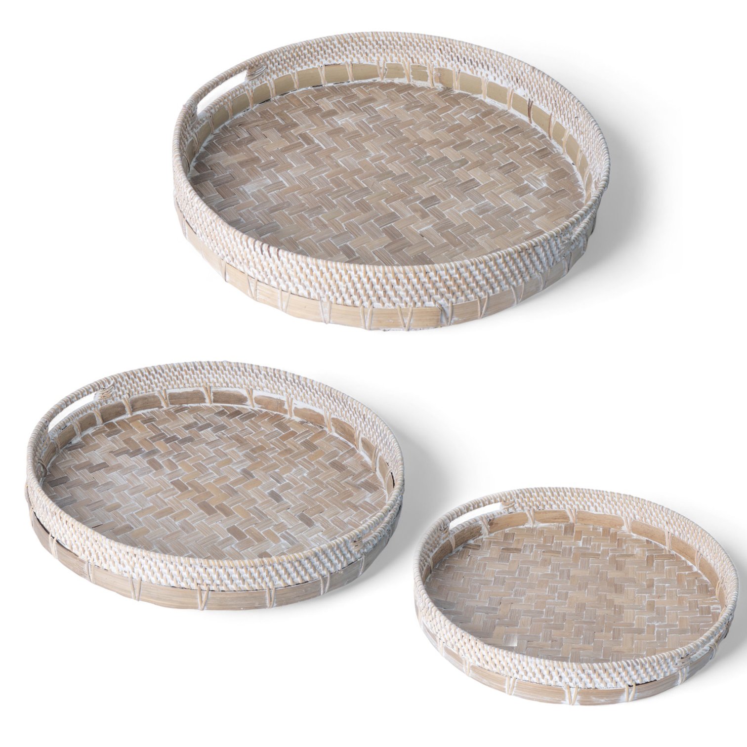 517 Kapar Rotan + Bambu White Wash set 3 - (L 46x8), (M 37x8), (S 30x8) 600 30